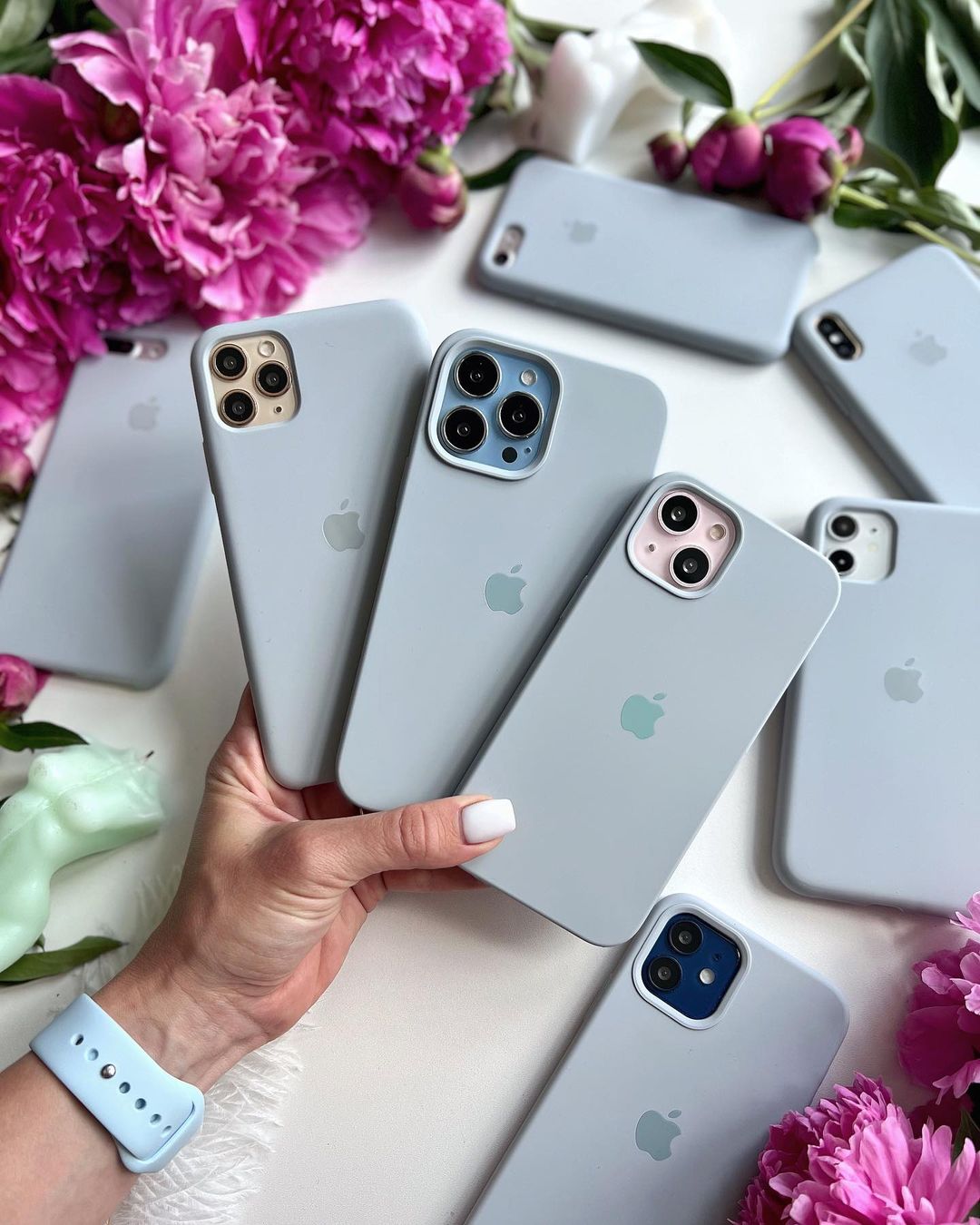 Blue-Gray iPhone Silicone Case MagSafe Charger Supported