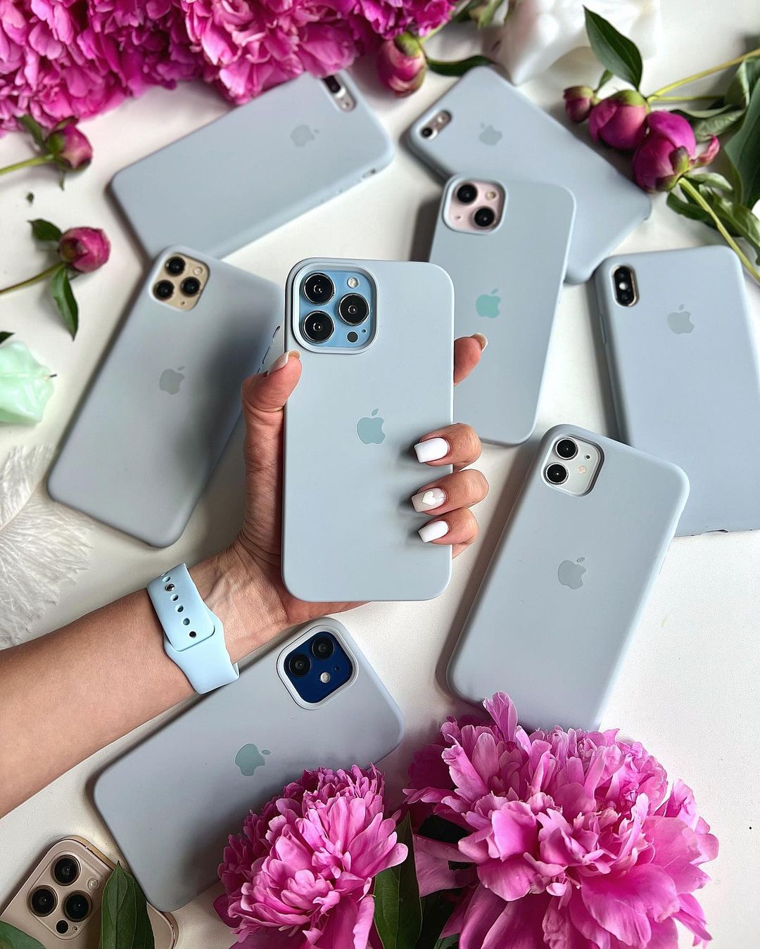 Blue-Gray iPhone Silicone Case MagSafe Charger Supported