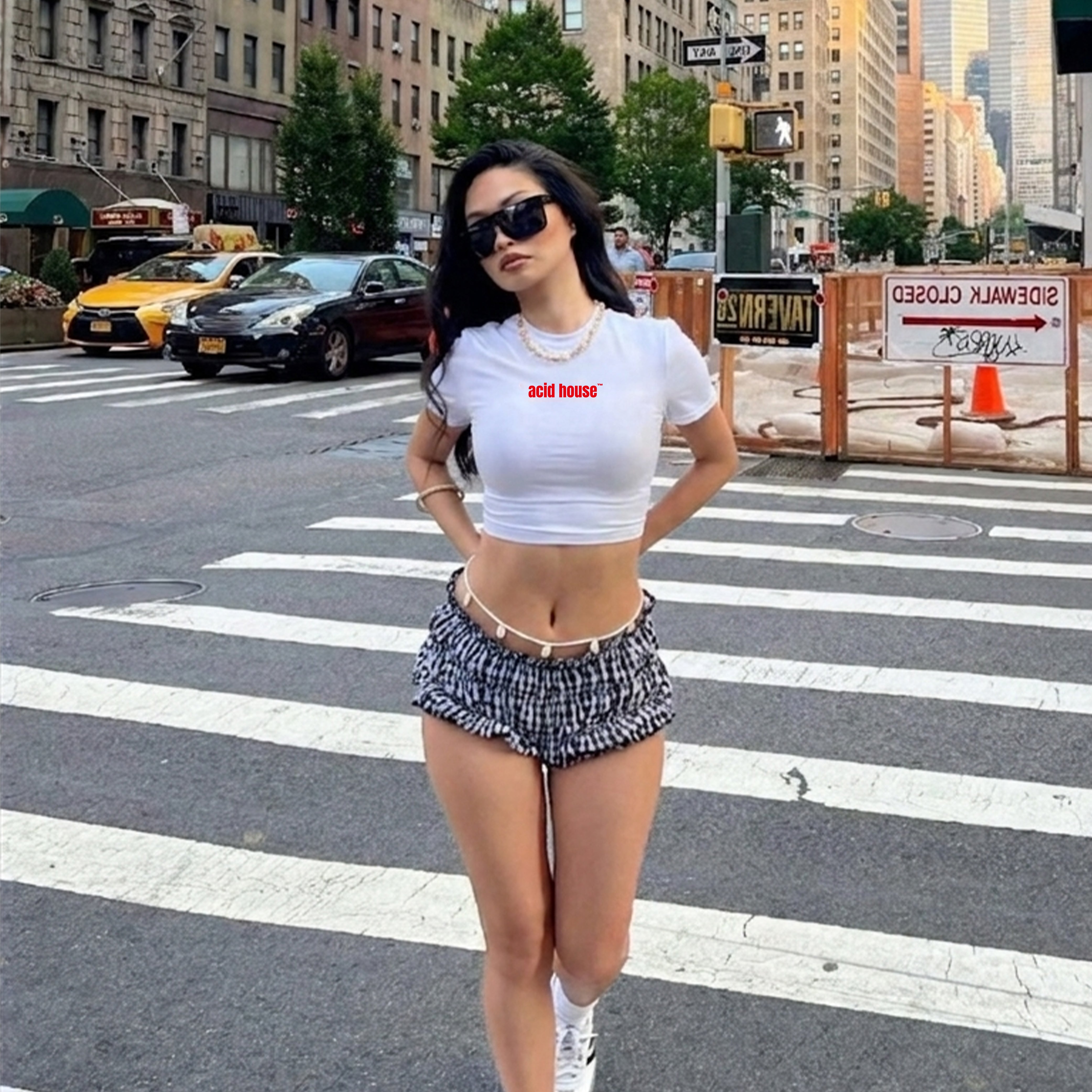 Acid House Logo Baby Tee – White Fitted Crop Top for Women