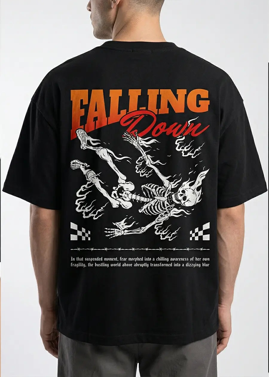 Falling Down Graphic Oversized T-Shirt – Black Streetwear Tee