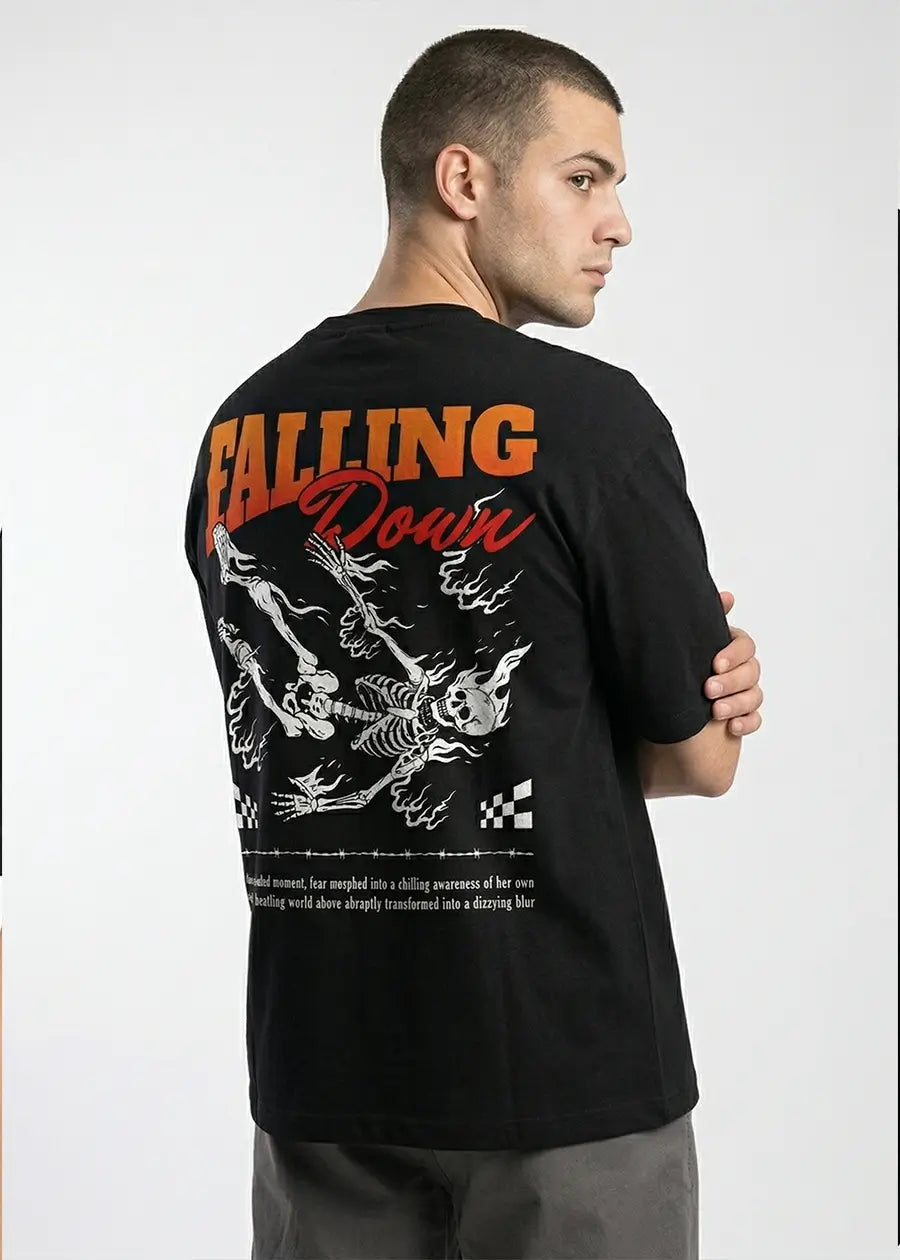 Falling Down Graphic Oversized T-Shirt – Black Streetwear Tee