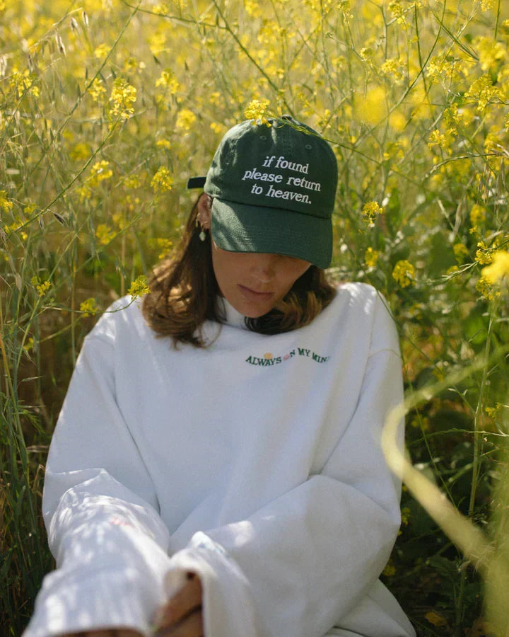 Green Aesthetic Baseball Cap – "If Found Return to Heaven" Embroidered Hat