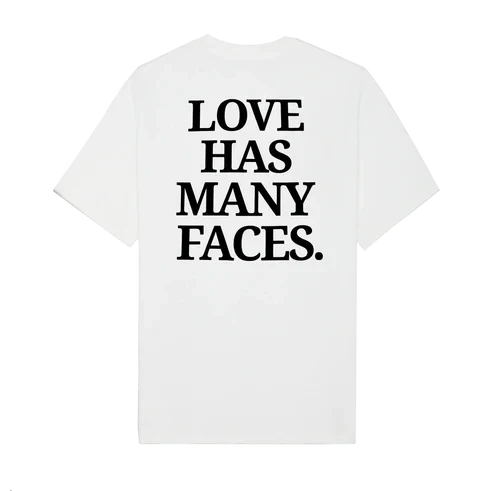 Love Has Many Faces | White Oversized Drop Shoulder Tee for Men