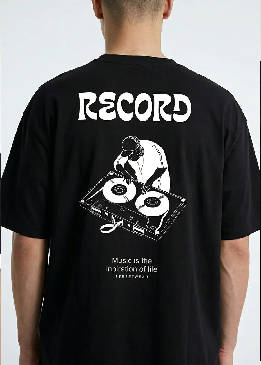 Record Music Graphic Oversized T-Shirt | Streetwear Tee