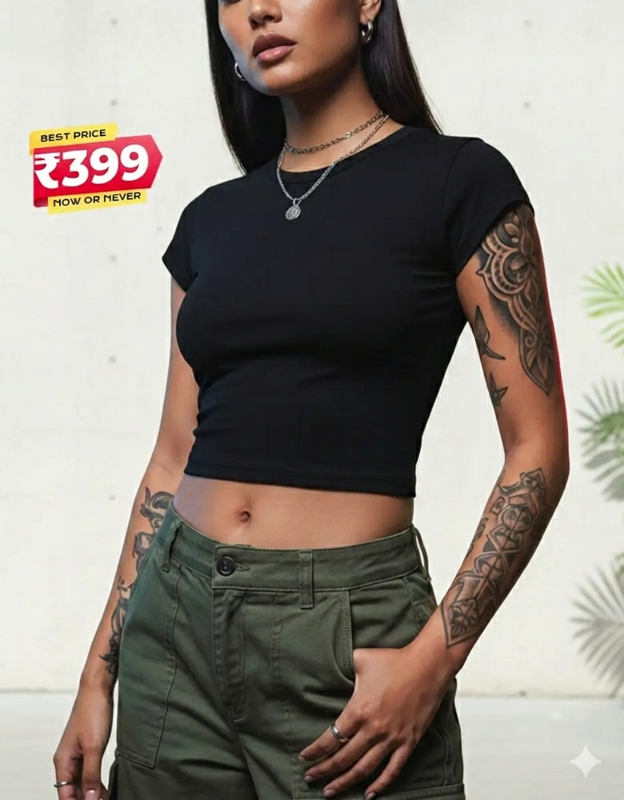 Essential Black Baby Tee | Slim-Fit Crop Top