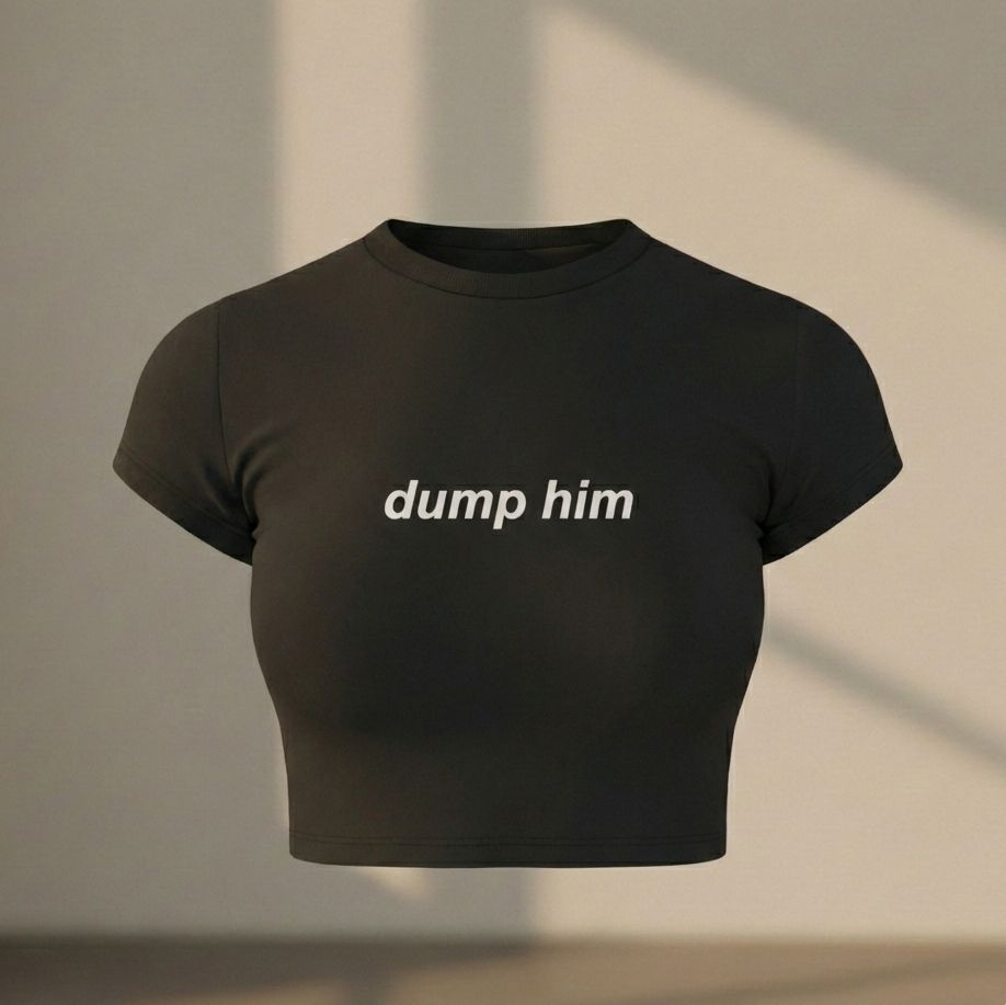 Dump Him Black Baby Tee for Women – Cropped Graphic T-Shirt