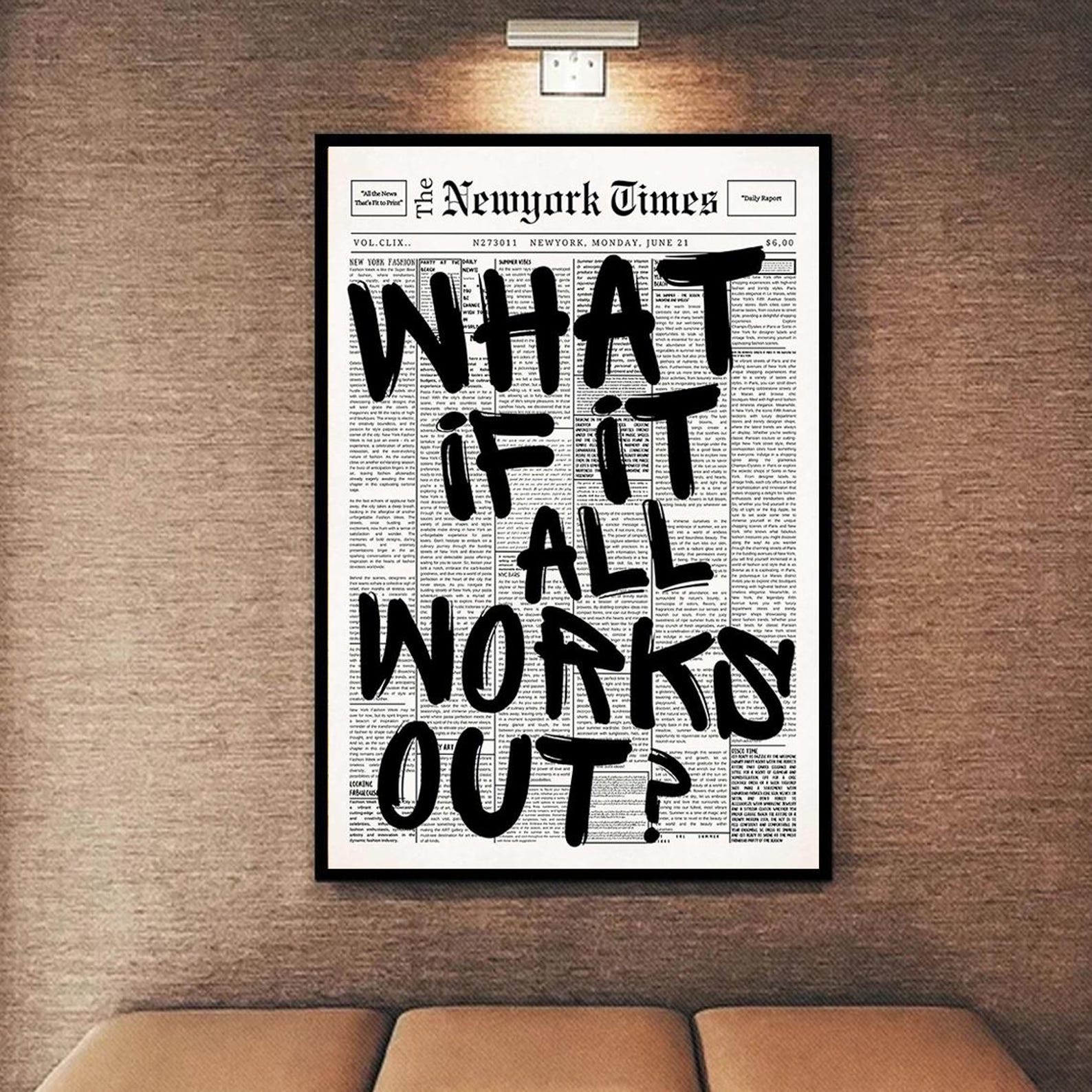 “What If It All Works Out” Motivational Typography Poster | Modern Newspaper Wall Art
