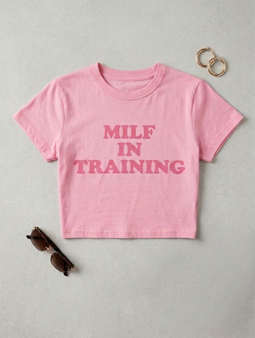 Pink “MILF In Training” Crop Top for Women | Slim Fit Graphic Baby Tee
