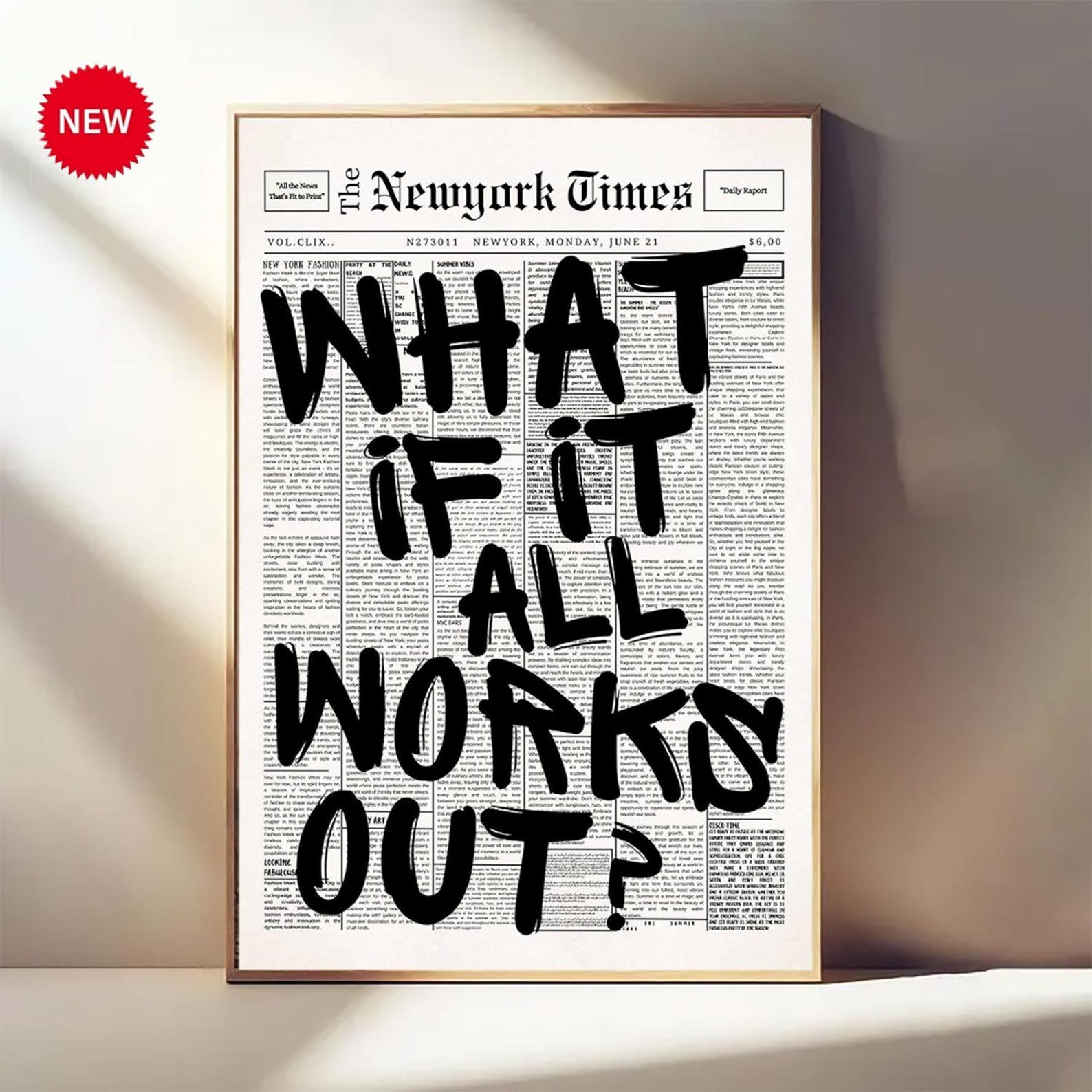 “What If It All Works Out” Motivational Typography Poster | Modern Newspaper Wall Art