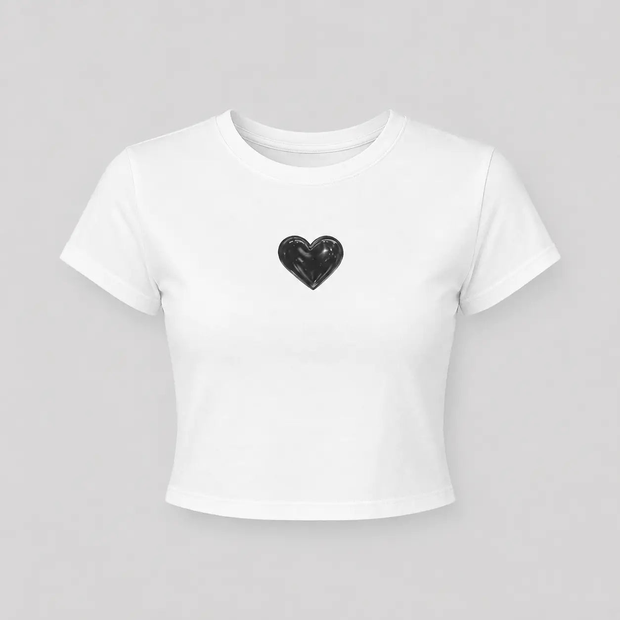 Minimal Heart  – White Cotton Crop Top