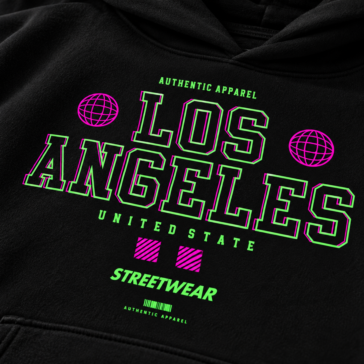 Neon Los Angeles Black Oversized Unisex Hoodie – 390+ GSM | Acid House