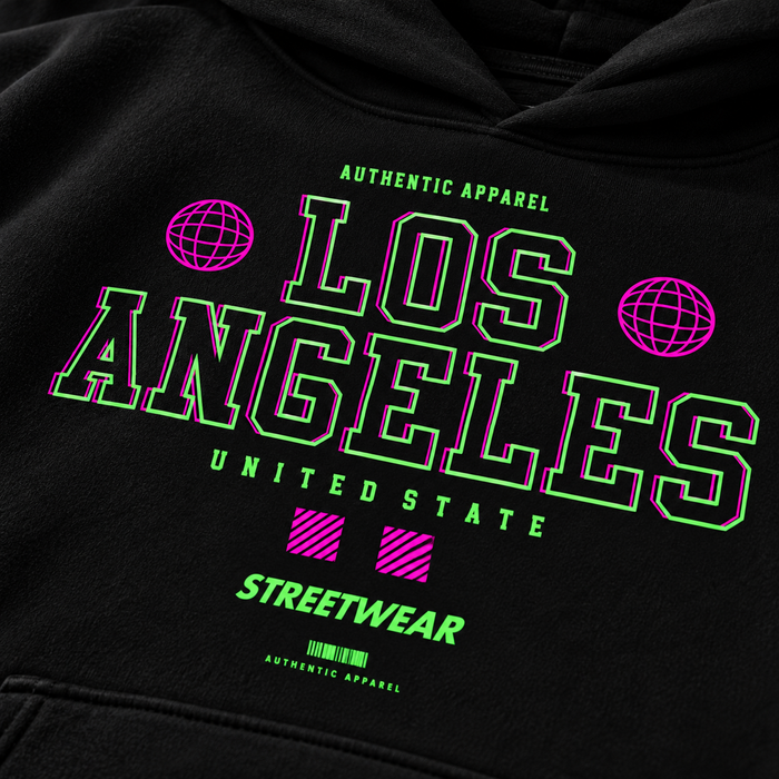 Neon Los Angeles Black Oversized Unisex Hoodie – 390+ GSM | Acid House