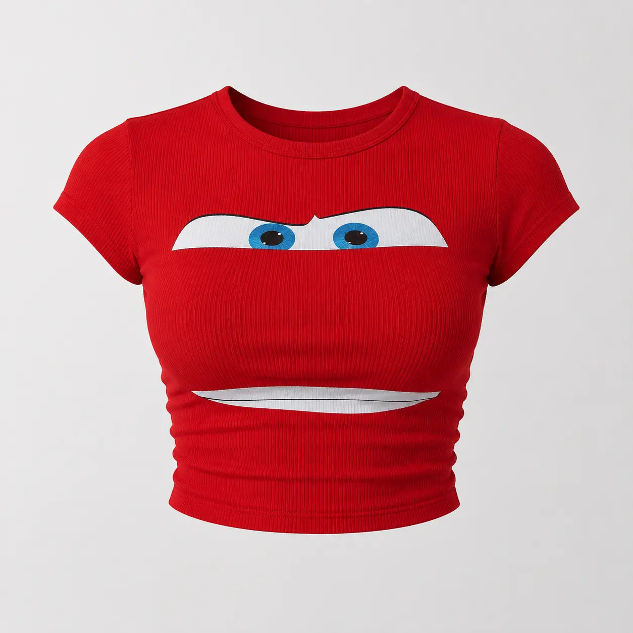 Red Cartoon Eyes– Red Cotton Crop Top
