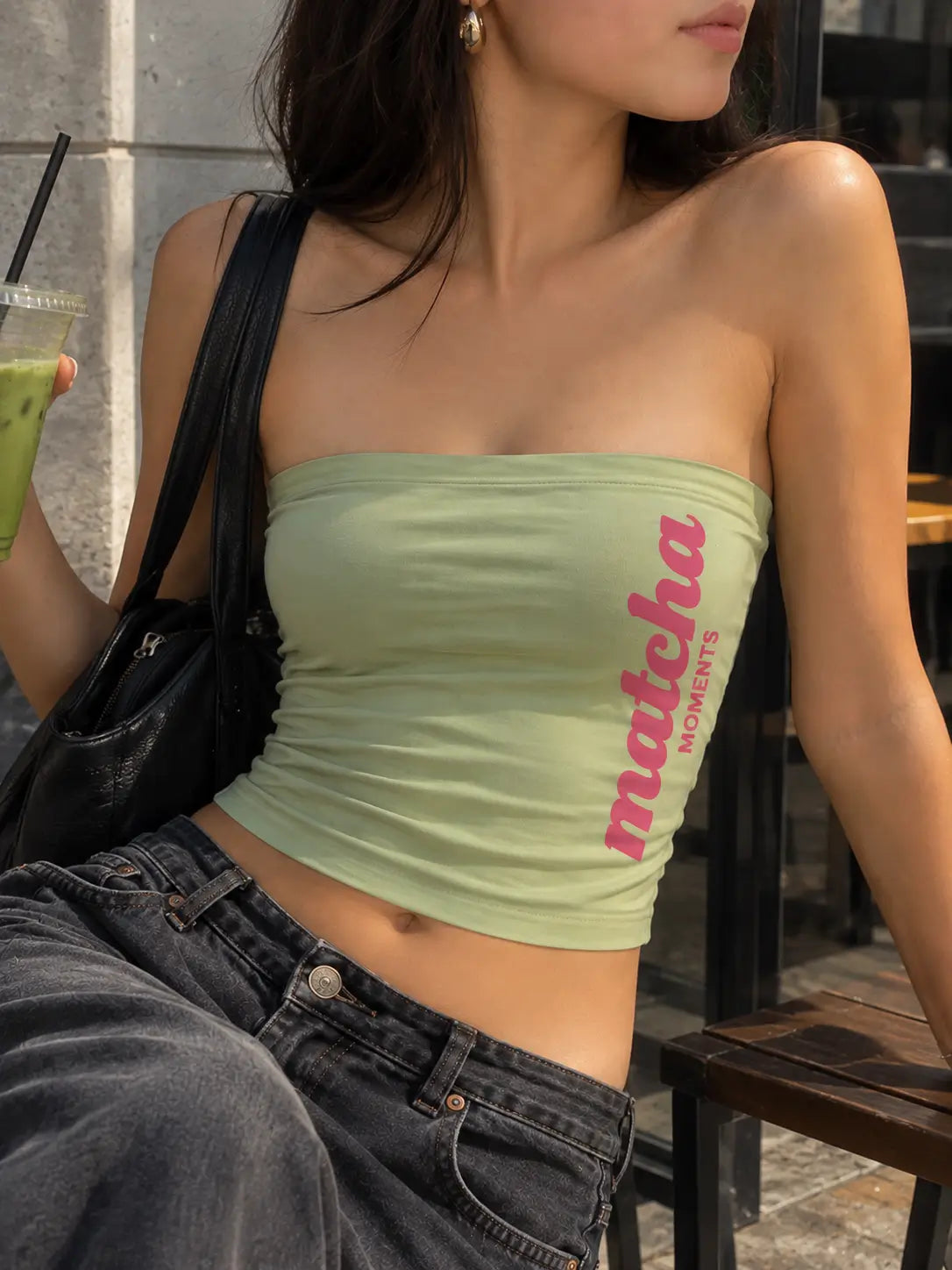 Matcha Moments Sage Green Tube Top for Women