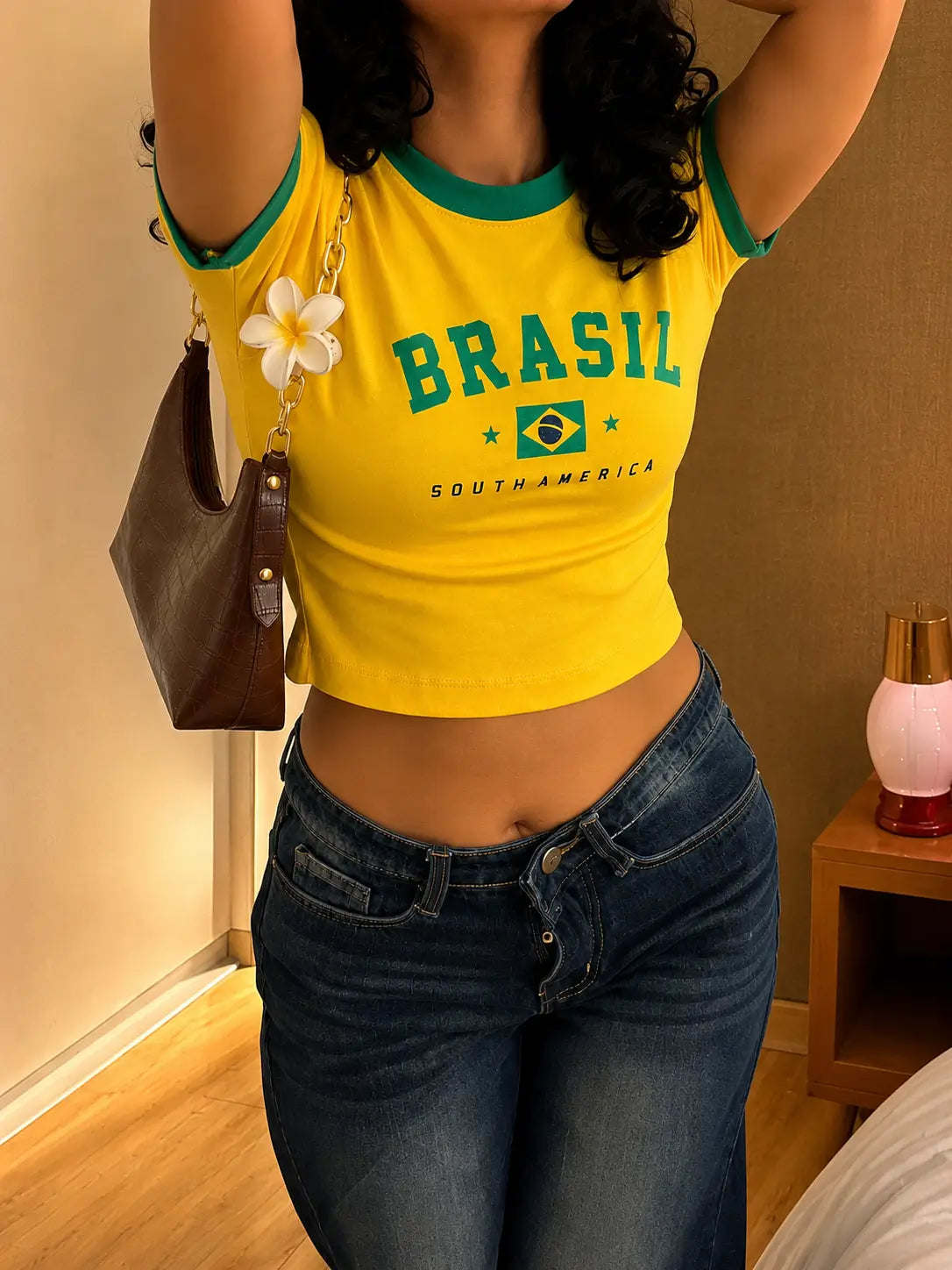 Brasil Yellow Baby Tee for Women | Vintage Y2K Graphic Crop Top | Acid House