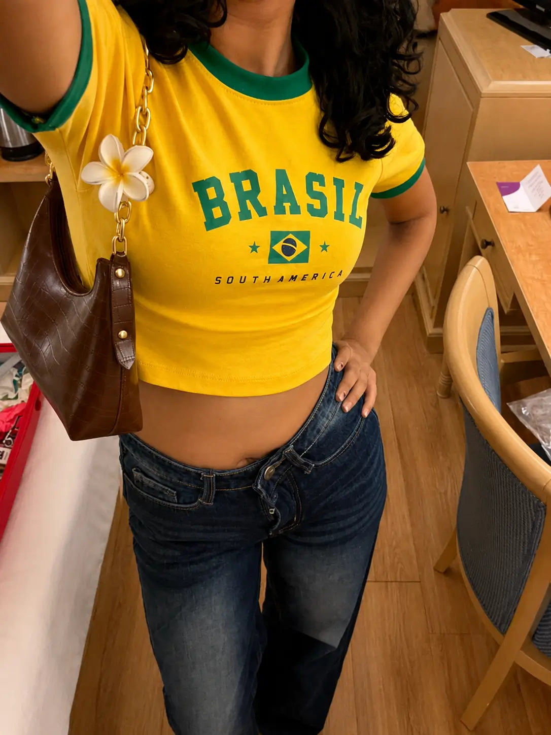 Brasil Yellow Baby Tee for Women | Vintage Y2K Graphic Crop Top | Acid House
