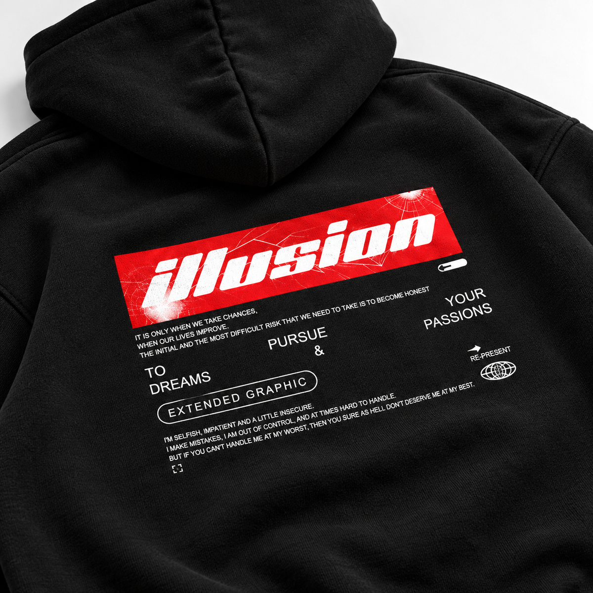Acid House Illusion black oversized unisex hoodie close-up