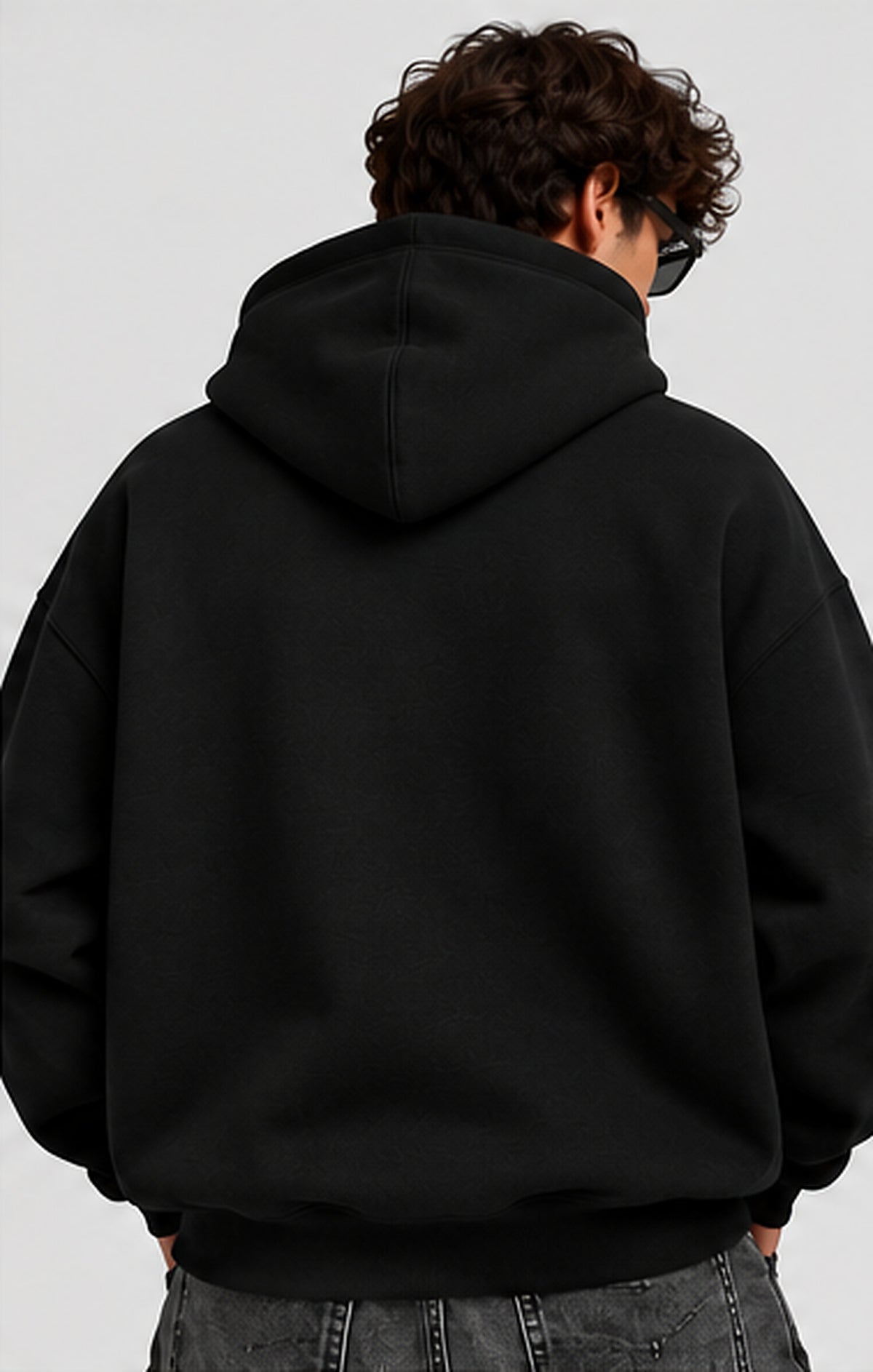 Acid House black 390+ GSM oversized unisex hoodie – male back view