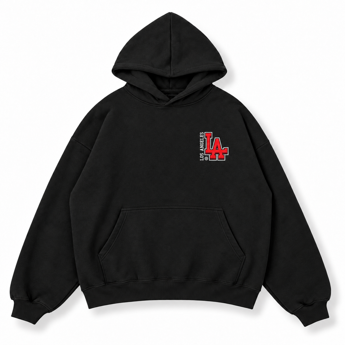 Acid House red LA Los Angeles black oversized unisex hoodie front