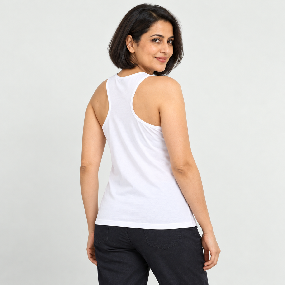 RELAX MODE white cotton tank top – racerback back view