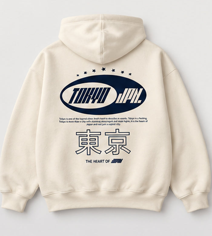 Cream Tokyo Japan oversized hoodie back flat view graphic