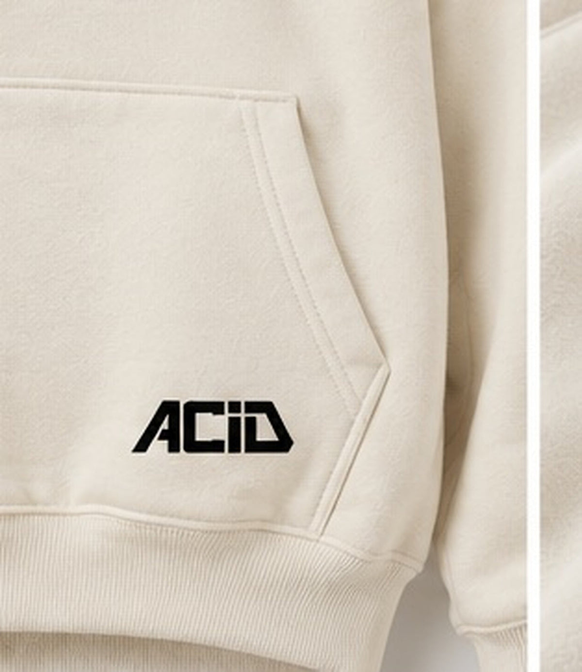 Acid House Tokyo Superior cream oversized 390+ GSM hoodie – logo closeup