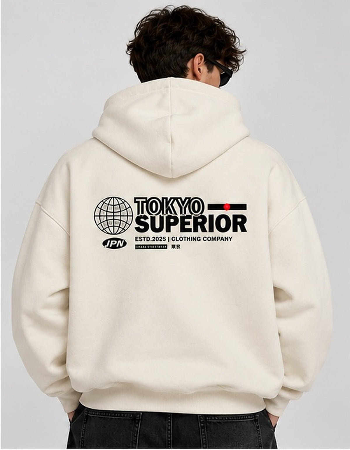 Acid House Tokyo Superior cream oversized 390+ GSM hoodie – male back