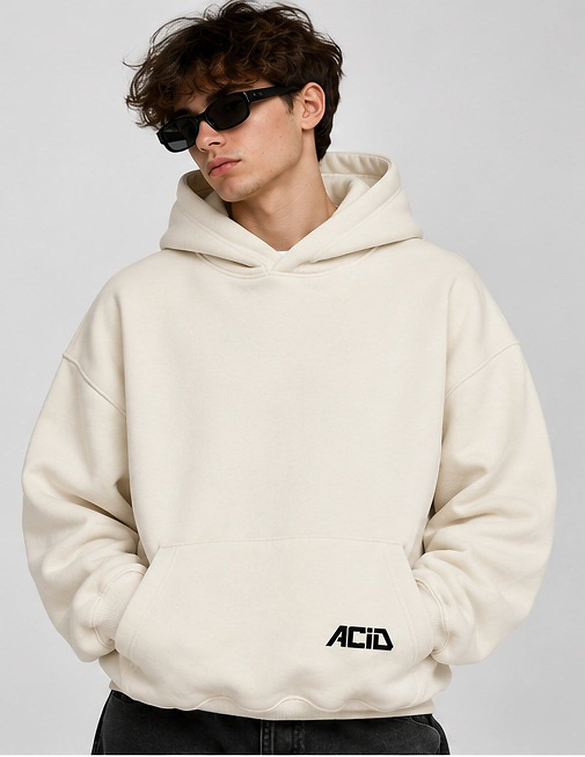 Acid House Tokyo Superior cream oversized 390+ GSM hoodie – male front