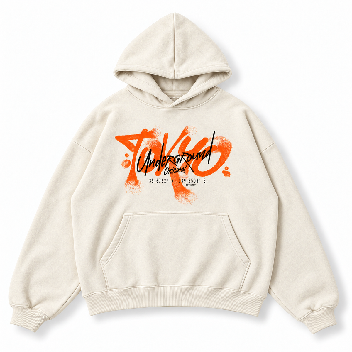 Acid House Tokyo Underground cream white oversized unisex hoodie front