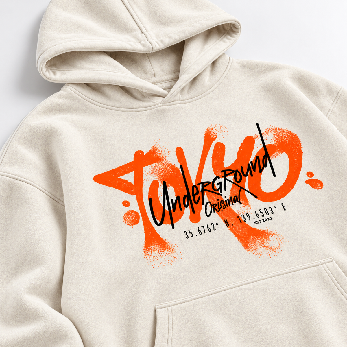 Acid House Tokyo Underground cream white oversized unisex hoodie left-close-up