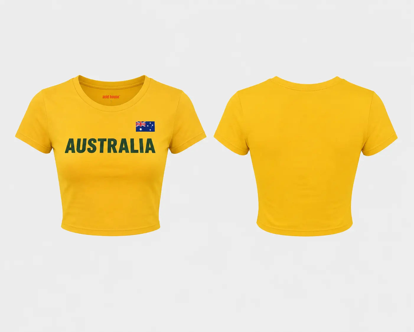 Australia Baby Tee for Women | Yellow Y2K Crop Top | Acid House