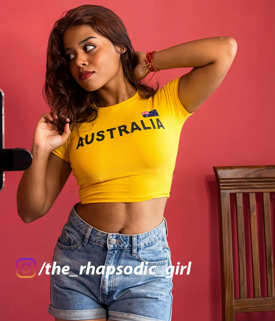 Australia Baby Tee for Women | Yellow Y2K Crop Top | Acid House