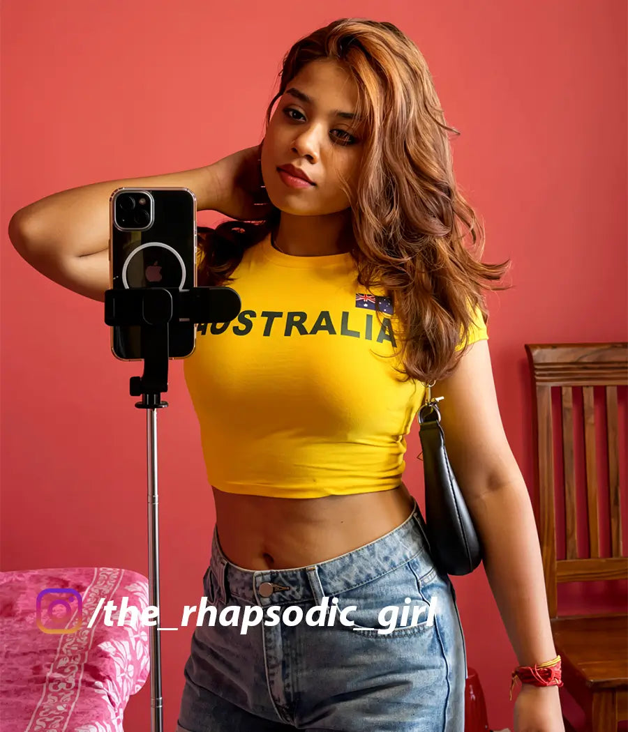Australia Baby Tee for Women | Yellow Y2K Crop Top | Acid House