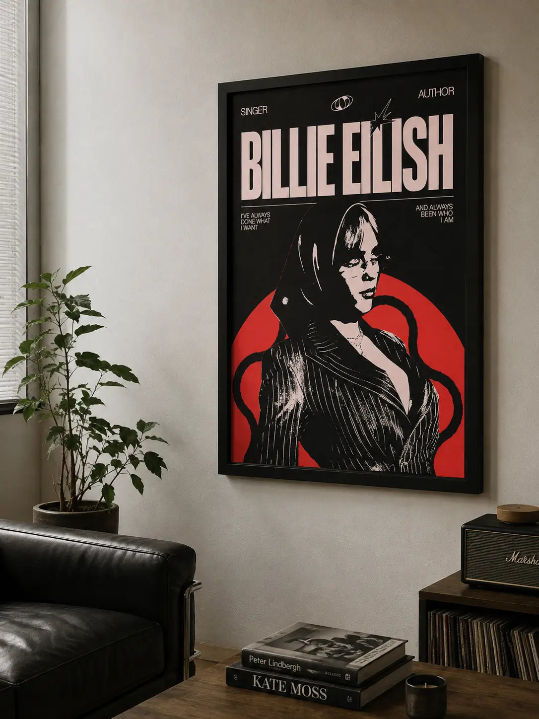 Billie Eilish Retro Wall Poster with Black Frame | Music Room Wall Art