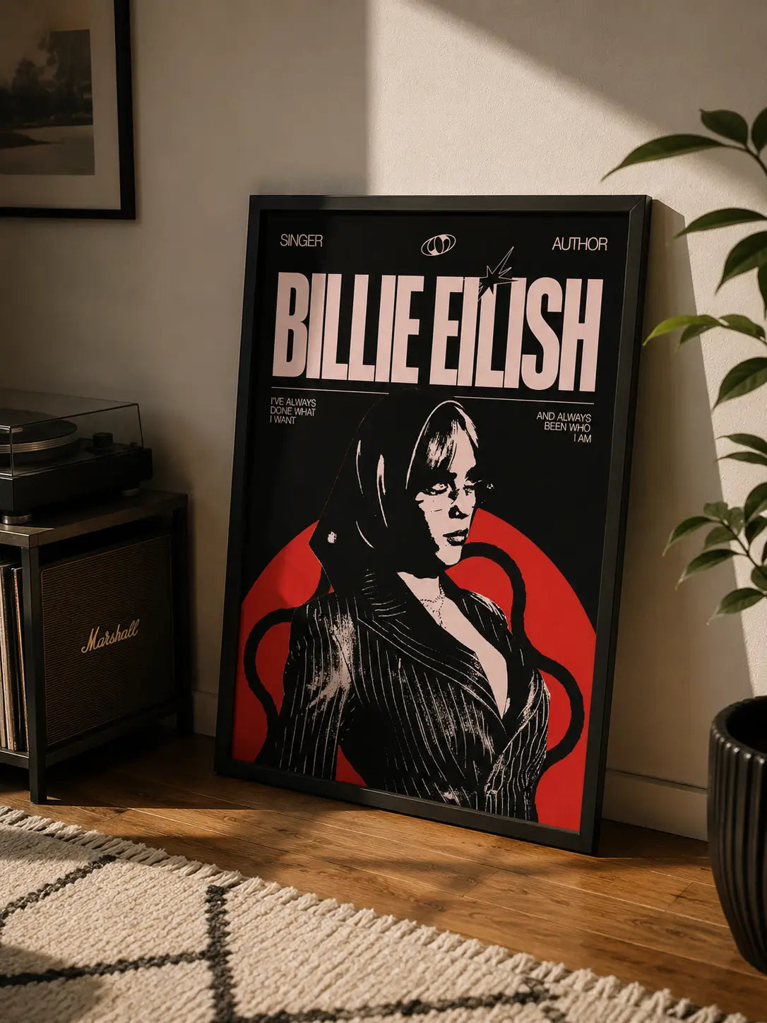 Billie Eilish Retro Wall Poster with Black Frame | Music Room Wall Art