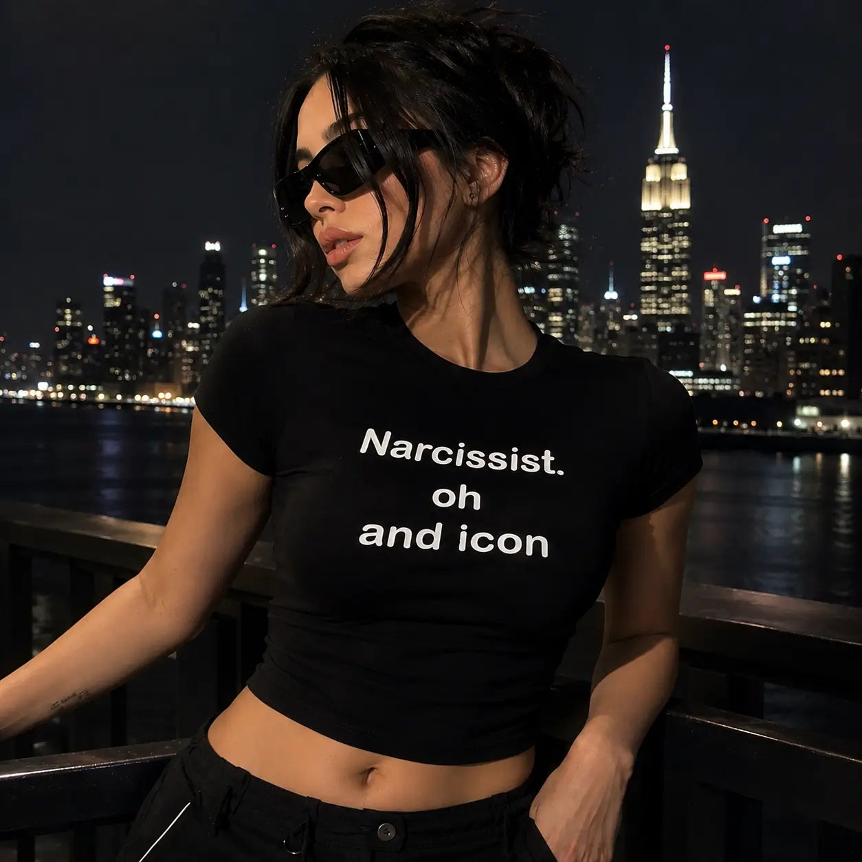 Narcissist Oh and Icon Baby Tee – Black Crop Top