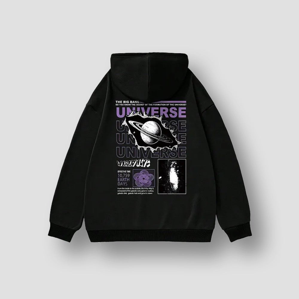 Black Oversized 400 GSM Galaxy Hoodie – Big Bang Universe Space Graphic Sweatshirt - Acid House™ (formerly Zyra Drip)