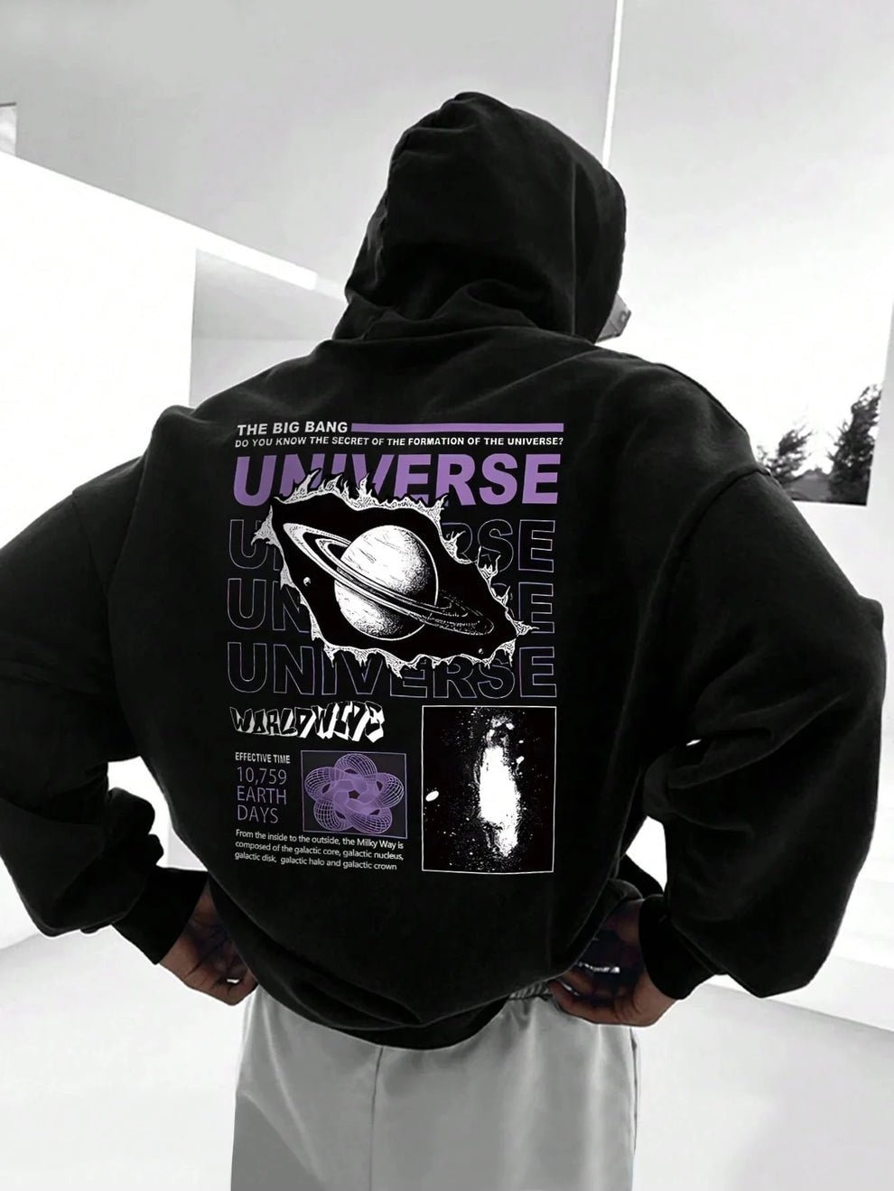 Black Oversized 400 GSM Galaxy Hoodie – Big Bang Universe Space Graphic Sweatshirt - Acid House™ (formerly Zyra Drip)