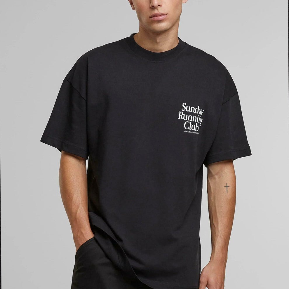 Black Oversized Graphic Tee for Men & Women – Sunday Running Club T-Shirt - Acid House™ (formerly Zyra Drip)