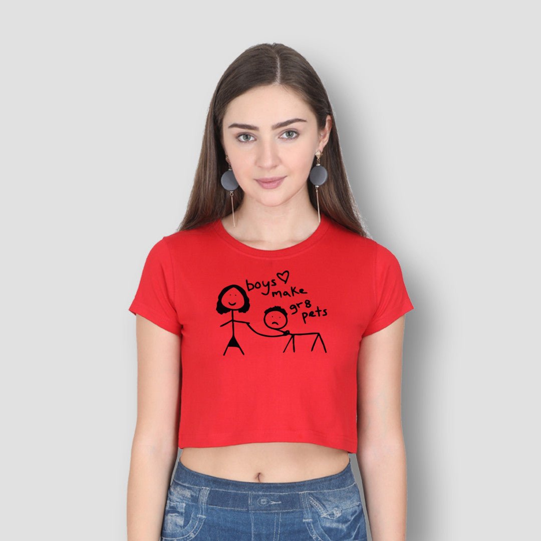 Boys Make Great Pets Red Graphic Crop Top for Women | Y2K Aesthetic Tee - Acid House™ (formerly Zyra Drip)