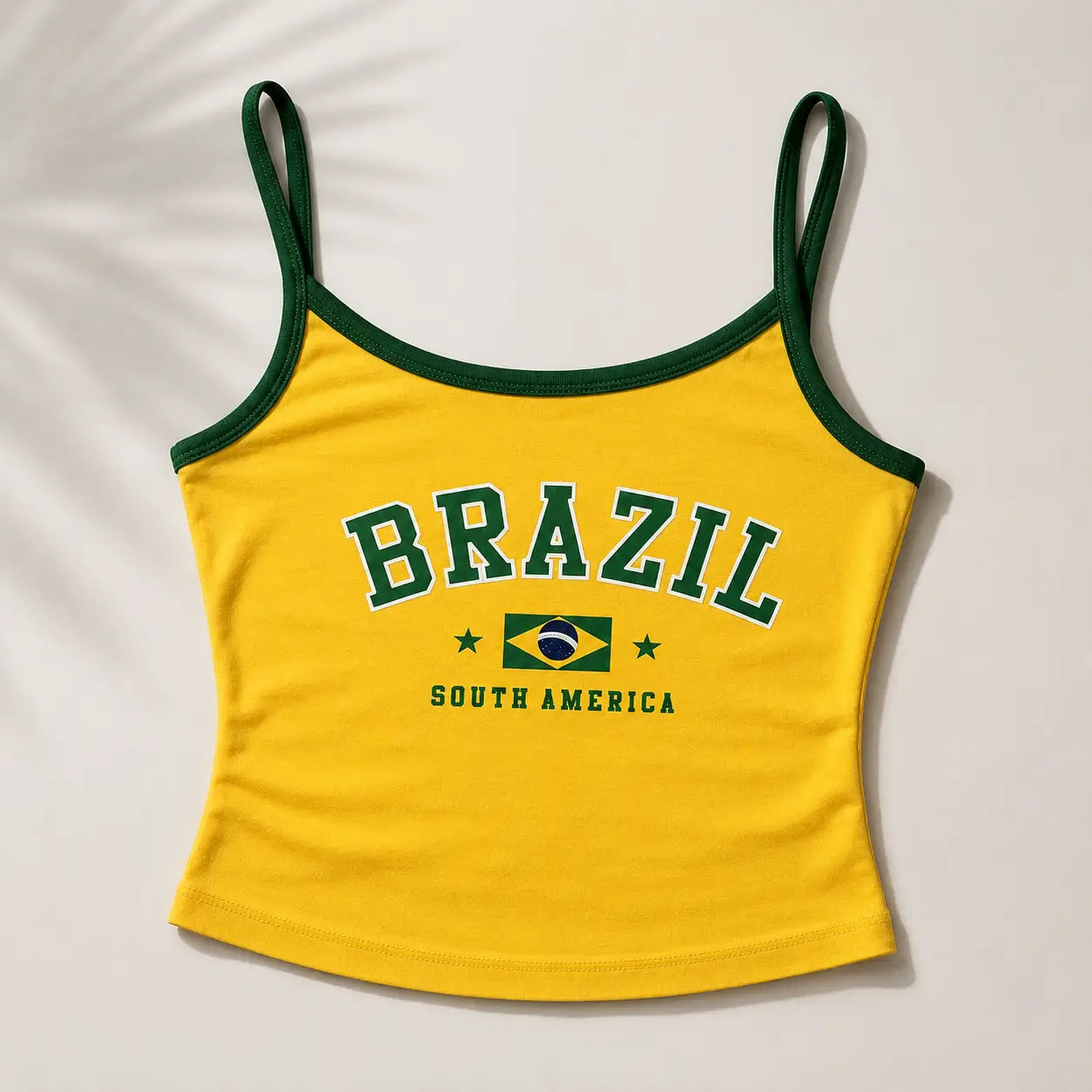 Brazil South America Yellow Cami Crop Top for Women | Y2K Graphic Tank Top