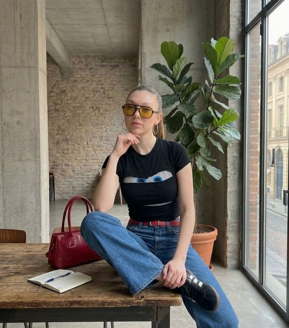 Cartoon Eyes Black Baby Tee – Stretch Fit Graphic Crop Top for Women - Acid House™ (formerly Zyra Drip)