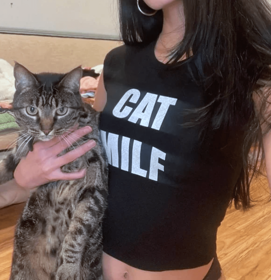 Cat MILF Printed Baby Tee for Women | Y2K Graphic Crop Top | Slim Fit Cotton T-Shirt - Acid House™ (formerly Zyra Drip)