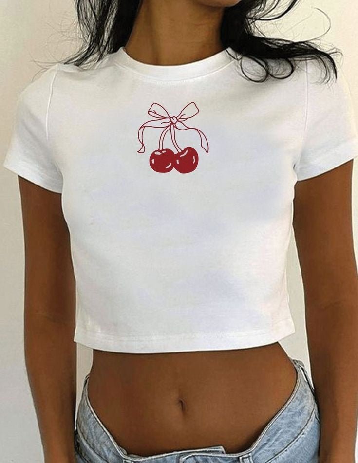 Cherry Baby Tee – White Aesthetic Crop Top - Acid House™ (formerly Zyra Drip)