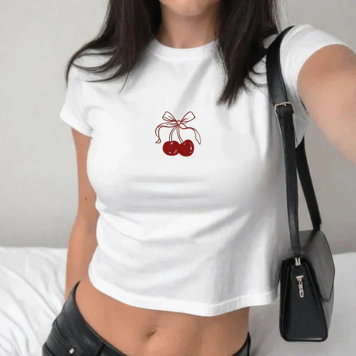 Cherry Baby Tee – White Aesthetic Crop Top - Acid House™ (formerly Zyra Drip)