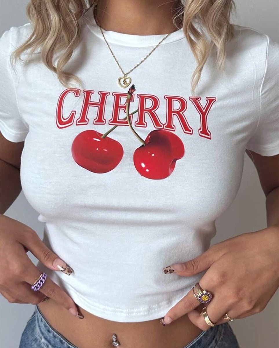 Cherry Graphic Baby Tee – White Crop Top - Acid House™ (formerly Zyra Drip)