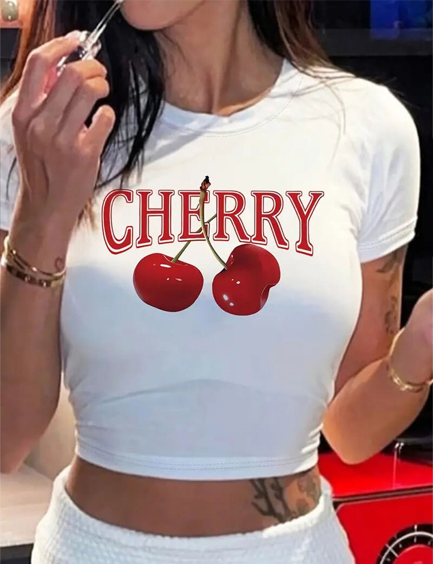 Cherry Graphic Baby Tee – White Crop Top - Acid House™ (formerly Zyra Drip)