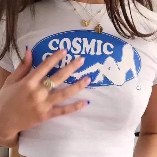 Cosmic Girl Aesthetic Baby Tee – White Crop Top - Acid House™ (formerly Zyra Drip)