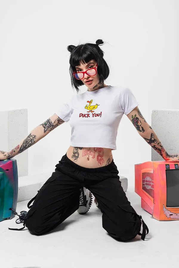 Duck You Baby Tee – Graphic Y2K Crop Top | Drip Republic - Acid House™ (formerly Zyra Drip)