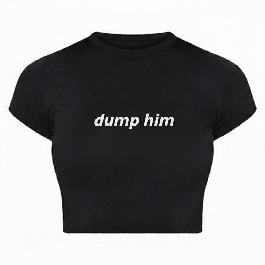 Dump Him Black Baby Tee for Women – Cropped Graphic T-Shirt - Acid House™ (formerly Zyra Drip)